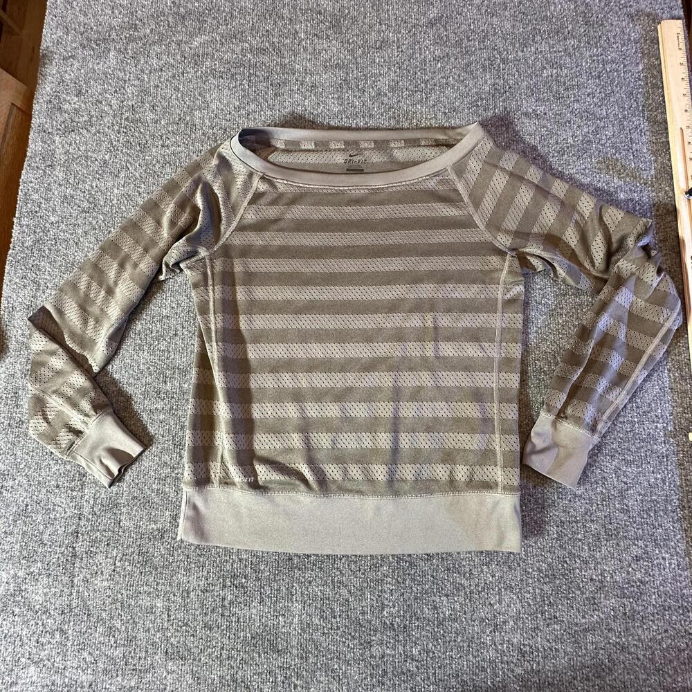 Nike Dri-FIT Long Sleeve Striped Mesh Training Top Beige Small K-17